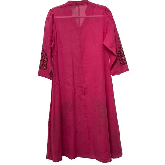 Surinder Creations Pink Hand Painted Horse Print Dress Sheer Bohemian Cover Up - Picture 5 of 12